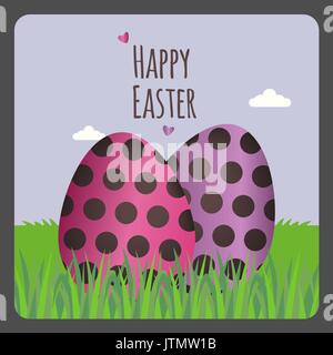 Happy Easter greeting card with two eggs Stock Vector
