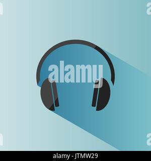 Headphones icon on a blue background with shade Stock Vector