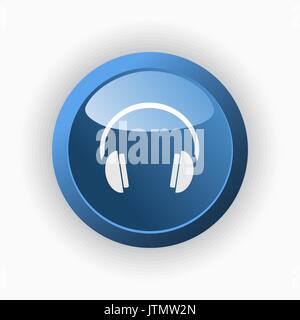 Headphones icon on a blue button and white background Stock Vector