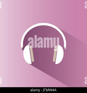 Headphones icon on a pink background with shade Stock Vector