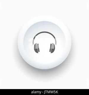 Headphones icon on a white button and white background Stock Vector