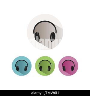 Headphones icon on colored buttons and white background Stock Vector