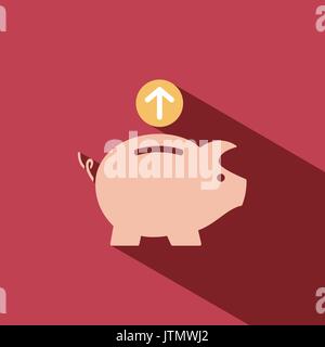 Piggy bank icon on red background Stock Vector
