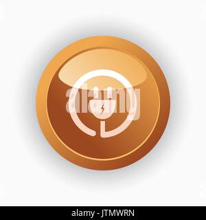 Plug icon on orange round button Stock Vector