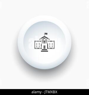 School building icon on a 3D white button Stock Vector