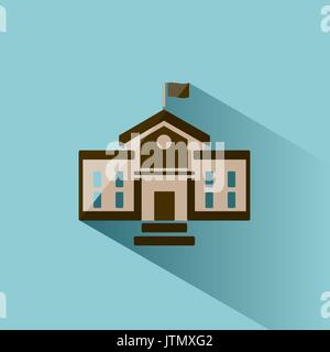 School building icon with shadow on blue background Stock Vector