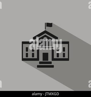 School building icon with shadow on grey background Stock Vector