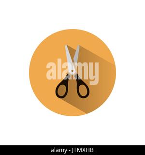 Scissors icon with shadow on a yellow circle Stock Vector