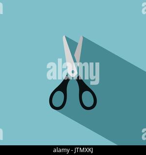 Scissors icon with shadow on blue background Stock Vector