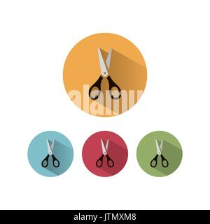 Scissors icon with shadow on colored circles Stock Vector