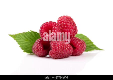 raspberry with leaves isolated on white background Stock Photo