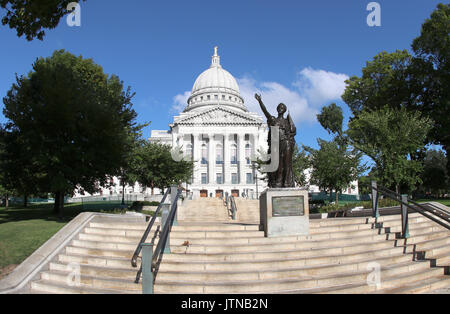 Wisconsin State Capitol building, National Historic Landmark. Madison, Wisconsin, USA. Horizontal composition, fish eye lens. Stock Photo