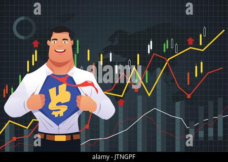 A vector illustration of Superhero Businessman in Finance Concept Stock Vector