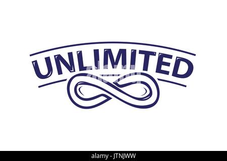 infinity symbol with unlimited word,  icon design, isolated on white background. Stock Vector
