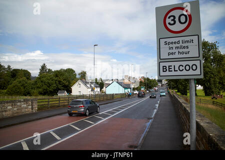 speed limit in miles per hour sign on land border between northern ireland and the republic of ireland in belcoo - blacklion looking into northern ire Stock Photo