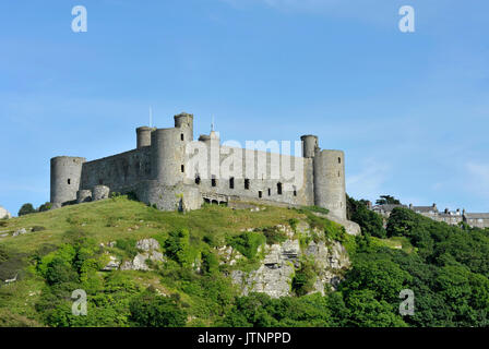 Harlech Castle in Gwynedd, North Wales, a medieval castle built in the 13th century by Edward I during his invasion of Wales. Stock Photo