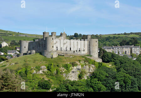 Harlech Castle in Gwynedd, North Wales, a medieval castle built in the 13th century by Edward I during his invasion of Wales. Stock Photo