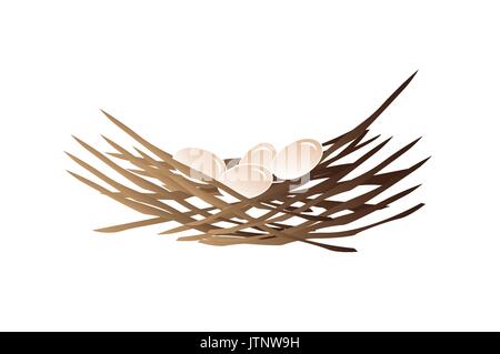 nest illustration with eggs, icon design, isolated on white background. Stock Vector