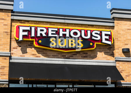 Ft. Wayne - Circa August 2017: Firehouse Subs fast casual restaurant. Firehouse specializes in hot submarine sandwiches IV Stock Photo