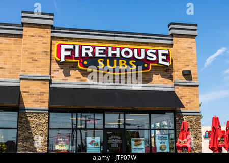 Ft. Wayne - Circa August 2017: Firehouse Subs fast casual restaurant. Firehouse specializes in hot submarine sandwiches III Stock Photo