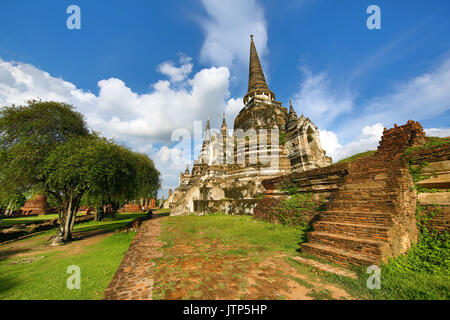 Ruins of the chedis of Wat Phra Si Sanphet Temple, Ayutthaya, Thailand Stock Photo