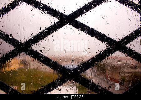 Rain. Window after the rain. Drops and glass. Stock Photo