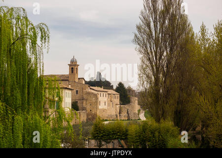 View of the ancient walls of the town of Bevagna in Umbria (Italy). Stock Photo