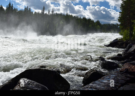 The rapid (Storforsen) in the river (Piteälven) with stones in foreground, picture from the North of Sweden. Stock Photo