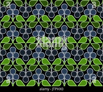 Scandinavian geometric pattern with stylized blueberries and bilberries on dark background. Vector seamless repeat. Stock Vector