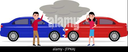 Man and woman get angry and swear in car accident Stock Vector