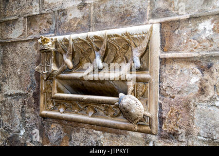 Medieval mailbox at La Casa de l'Ardiaca in Barcelona, Spain. Great attraction to visit in this Mediterranean city. Stock Photo