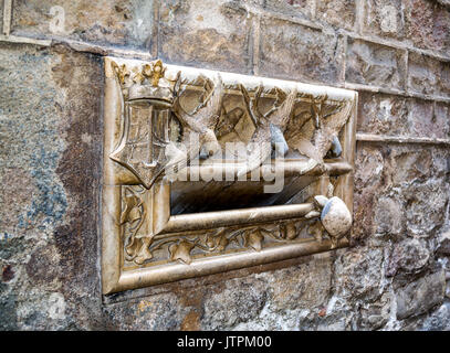 Medieval mailbox at La Casa de l'Ardiaca in Barcelona, Spain. Great attraction to visit in this Mediterranean city. Stock Photo