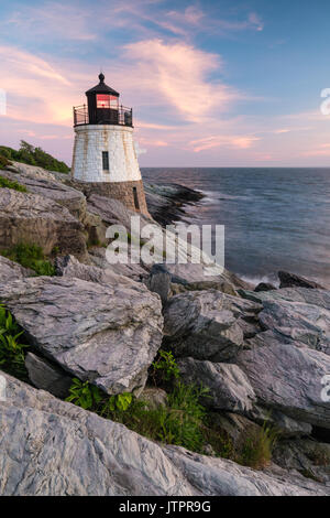 Castle Hill Light at Sunset, Newport, Rhode at Island Stock Photo