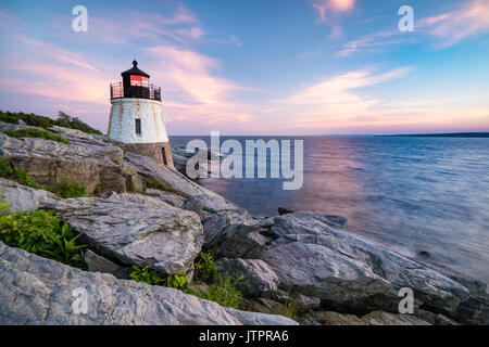 Castle Hill Light at Sunset, Newport, Rhode at Island Stock Photo