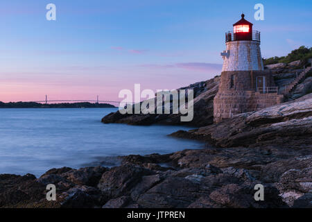 Castle Hill Light at Dusk, Newport, Rhode Island Stock Photo