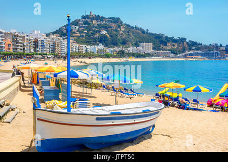 View of town and beach in Blanes. Costa Brava, Catalonia, Spain Stock Photo