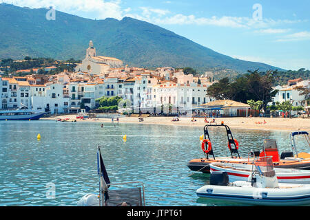 View of Cadaques village on Mediterranean seaside, Costa Brava, Catalonia, Spain Stock Photo