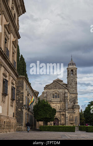 The Sacred Chapel of El Salvador (Capilla del Salvador) in the Plaza de Vazquez de Molina with the Parador hotel to the left, Ubeda, Andalusia, Spain Stock Photo