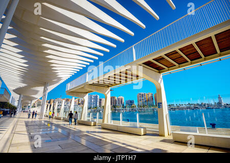 Palmeral de las Sorpresas promenade at Malaga port. Costa del Sol, Andalusia Stock Photo