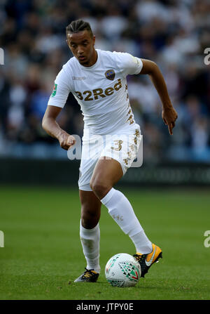 Leeds United's Cameron Borthwick-Jackson during the Carabao Cup, First Round match at Elland Road, Leeds. PRESS ASSOCIATION Photo. Picture date: Wednesday August 9, 2017. See PA story SOCCER Leeds. Photo credit should read: Richard Sellers/PA Wire. RESTRICTIONS: No use with unauthorised audio, video, data, fixture lists, club/league logos or 'live' services. Online in-match use limited to 75 images, no video emulation. No use in betting, games or single club/league/player publications. Stock Photo