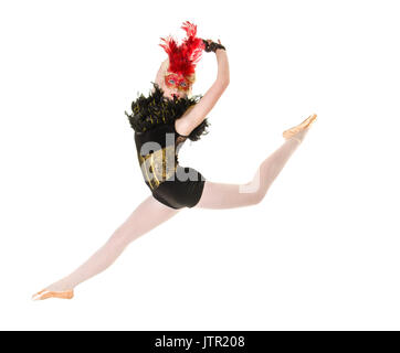 Jumping Ballerina in Back Attitude Jump Stock Photo