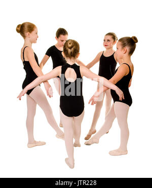 Five Pretty Young Ballerina Girl Dancers in Class Stock Photo