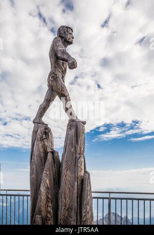 wood sculpture by Mario Gasser on Zugspitze, Tyrol, Austria, Stock Photo