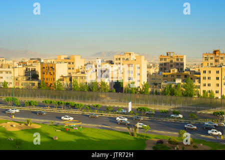 Cars on highway in Tehran at sunset. Iran Stock Photo