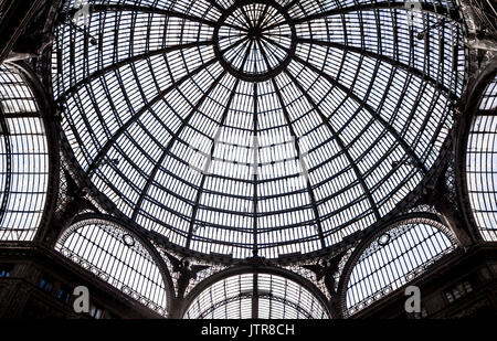 Naples, Italy - August 24, 2015: part of a glass roof of the dome in the Galleria Vittorio Emanuele II. Naples, Italy