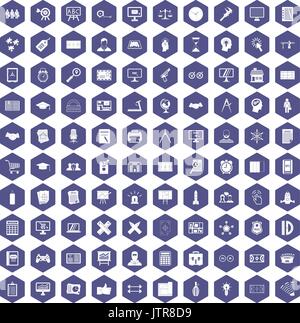 100 plan icons hexagon purple Stock Vector