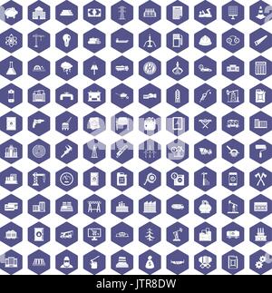 100 plant icons hexagon purple Stock Vector