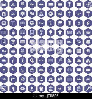 100 playground icons hexagon purple Stock Vector