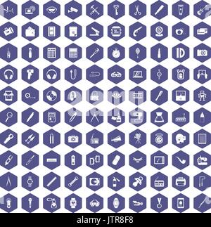 100 portable icons hexagon purple Stock Vector