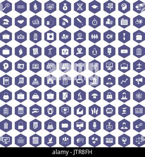 100 portfolio icons hexagon purple Stock Vector